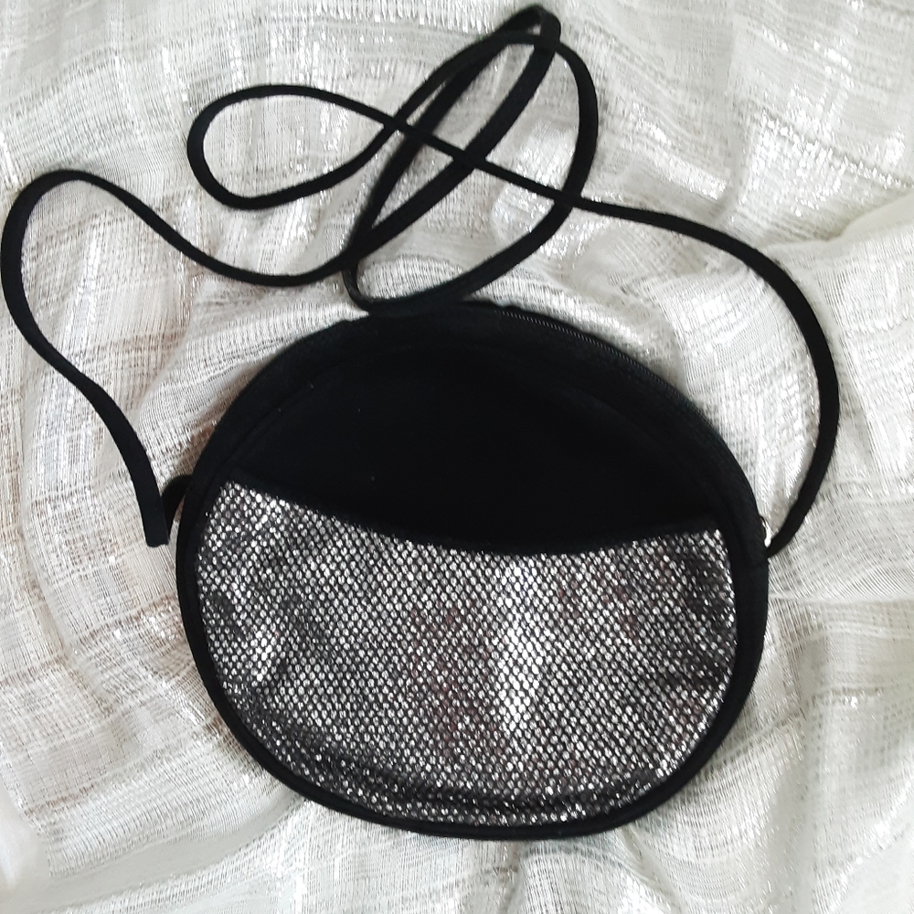 Vintage Mondi Round Suede Crossbody Cocktail Bag with Rhinestone Pocket-Rare